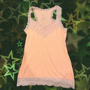 Womens Mossimo Medium Pink Floral Lace Sweetheart Neck Cami Tank Top Shirt
